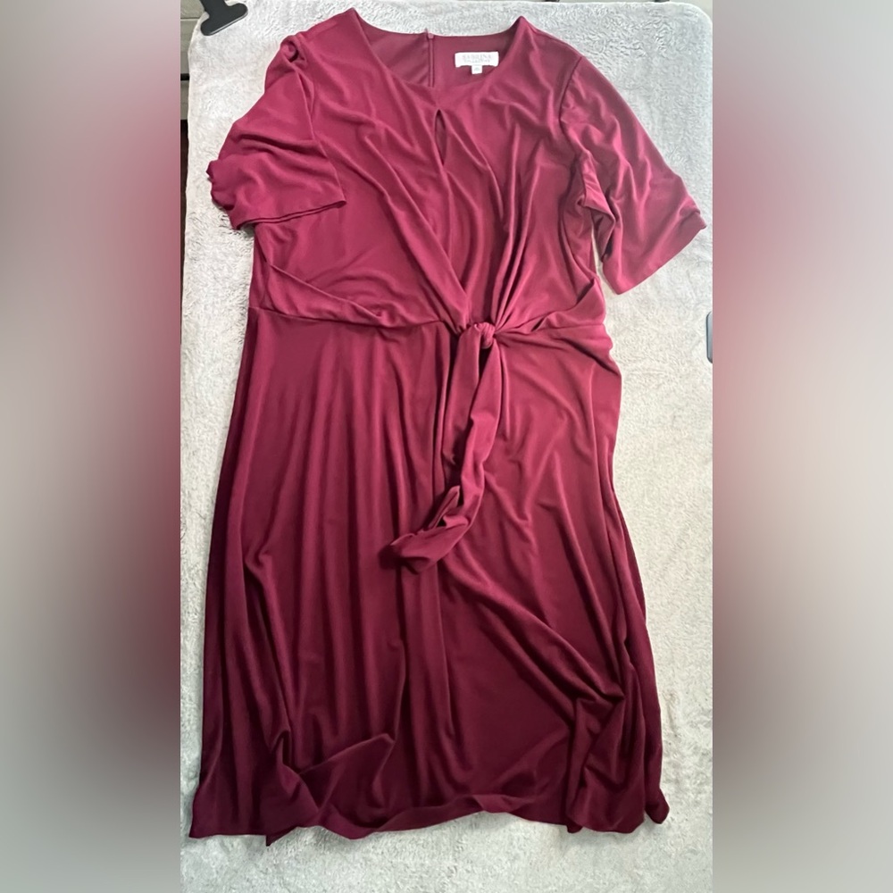 Sabrina Collective 16W Tie-Front Midi Dress in Deep Berry, Spring, Easter,Formal